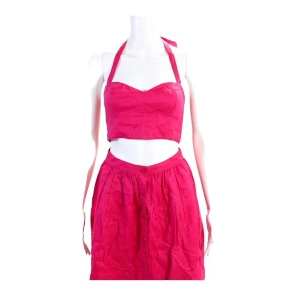 NWT REFORMATION Hot Pink Orzo Linen Two Piece Sleeveless Midi Dress US 2 Barbie - Picture 8 of 10